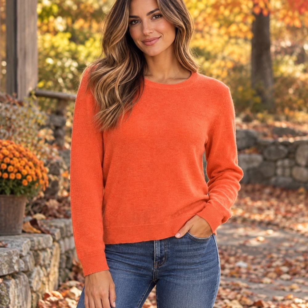 Lord & Taylor Cashmere Sweater Womens L Orange Excellent Crewneck Long Sleeve